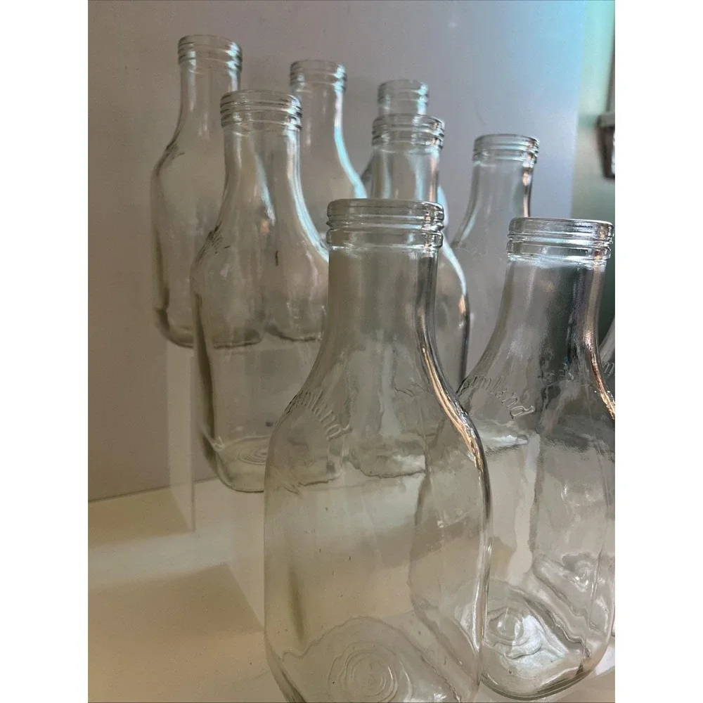 Vintage Farmland Clear Glass Quart Size Milk‎ Bottles Lot of 9 Includes No.13